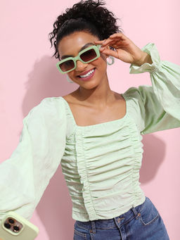 TOKYO TALKIES - Green Solid Regular Fit Top