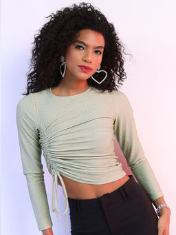 TOKYO TALKIES - Green Solid Regular Fit Crop Top