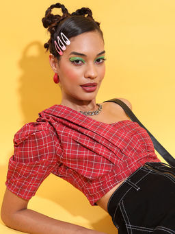TOKYO TALKIES - Red Checks Regular Fit Crop Top