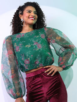 TOKYO TALKIES - Green Printed Regular Fit Top