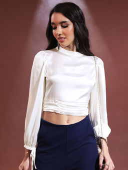 TOKYO TALKIES - Cream Solid Regular Fit Top