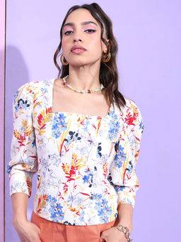 TOKYO TALKIES - White Floral Regular Fit Top