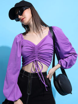 TOKYO TALKIES - Purple Solid Regular Fit Crop Top