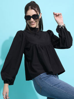 TOKYO TALKIES - Black Self Design Regular Fit Top