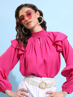 TOKYO TALKIES - Pink Solid Regular Fit Top