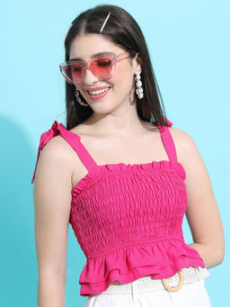 TOKYO TALKIES - Pink Solid Regular Fit Crop Top