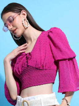 TOKYO TALKIES - Pink Self Design Regular Fit Crop Top