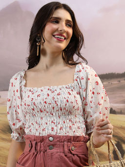 TOKYO TALKIES - White Floral Regular Fit Top