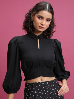 TOKYO TALKIES - Black Solid Regular Fit Crop Top