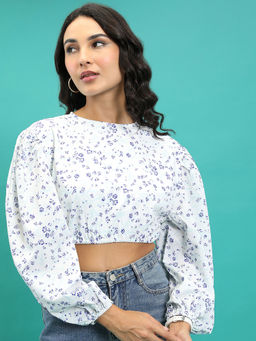 TOKYO TALKIES - White Floral Regular Fit Crop Top
