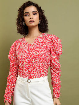TOKYO TALKIES - Red Floral Regular Fit Top