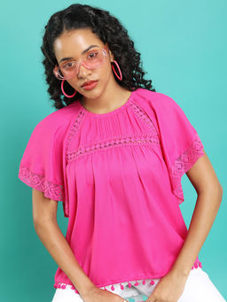 TOKYO TALKIES - Pink Solid Regular Fit Top