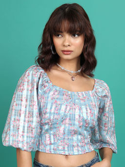 TOKYO TALKIES - Blue Floral Regular Fit Crop Top