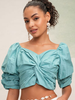 TOKYO TALKIES - Green Solid Regular Fit Crop Top