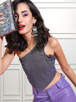 TOKYO TALKIES - Grey Embellished Regular Fit Crop Top