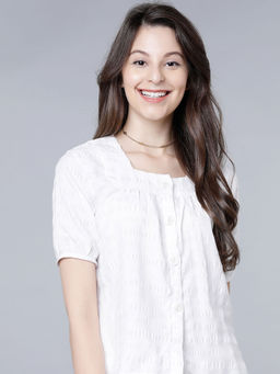 TOKYO TALKIES - White Self Design Regular Fit Top