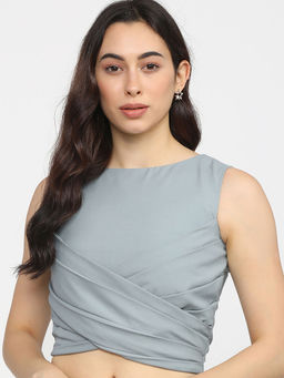 TOKYO TALKIES - Grey Solid Regular Fit Crop Top