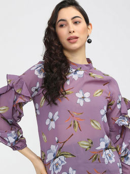 TOKYO TALKIES - Purple Floral Regular Fit Top
