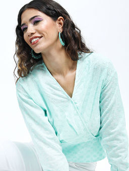 TOKYO TALKIES - Blue Embroidered Regular Fit Top