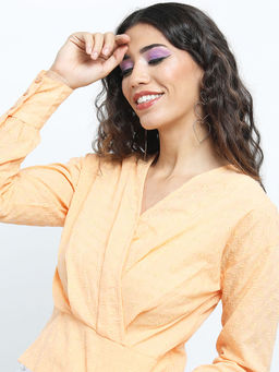 TOKYO TALKIES - Orange Embroidered Regular Fit Top