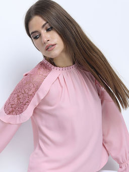 TOKYO TALKIES - Pink Solid Regular Fit Top