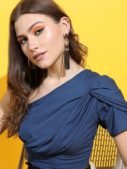 TOKYO TALKIES - Blue Solid Regular Fit Top