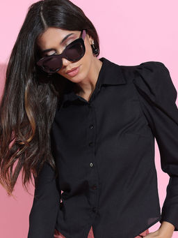 TOKYO TALKIES - Black Solid Regular Fit Top