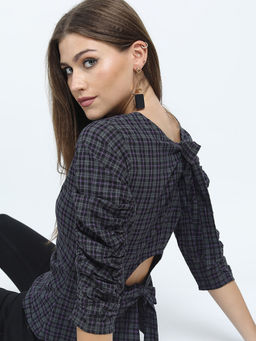 TOKYO TALKIES - Grey Checks Regular Fit Top