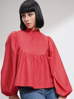 TOKYO TALKIES - Red Self Design Regular Fit Top