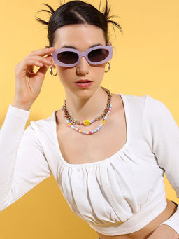 TOKYO TALKIES - White Solid Regular Fit Crop Top