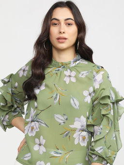 TOKYO TALKIES - Green Printed Regular Fit Top