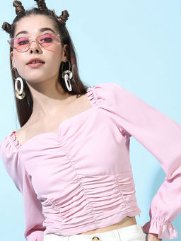 TOKYO TALKIES - Pink Solid Regular Fit Top