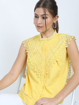 TOKYO TALKIES - Yellow Embroidered Regular Fit Top