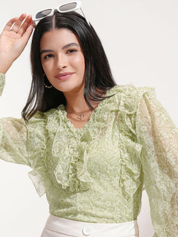 TOKYO TALKIES - Green Floral Regular Fit Top