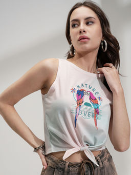 TOKYO TALKIES - White Printed Regular Fit Crop Top