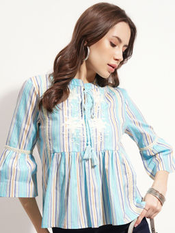 TOKYO TALKIES - Blue Stripes Regular Fit Top