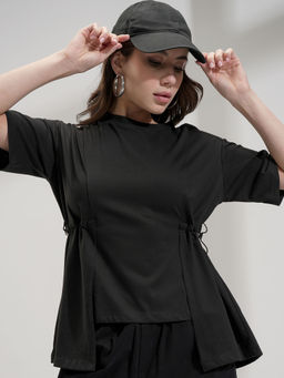 TOKYO TALKIES - Black Solid Relaxed Fit Top