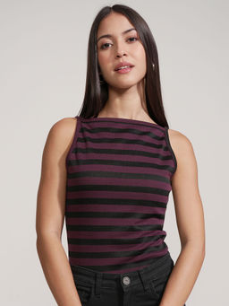 TOKYO TALKIES - Wine Stripes Regular Fit Top