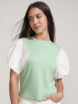 TOKYO TALKIES - Green Solid Regular Fit Top