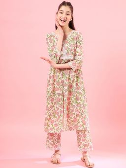 PSPeaches - Girls Floral Gotta Patti A-Line Empire Kurta with Trousers (Set of 2)