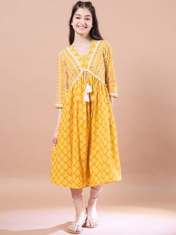 PSPeaches - Girls Ethnic Motifs Print Cotton A-Line Midi Dress