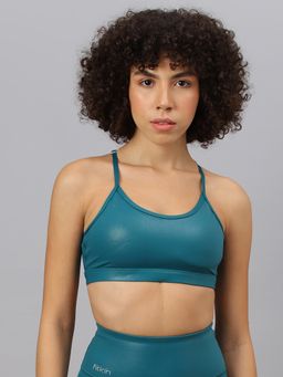 Fitkin - Women's Teal Foil Halter Strapes Sports Bra