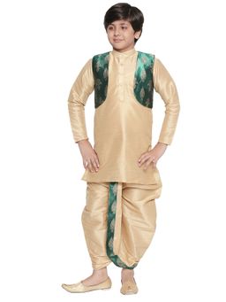 Jeetethnics - Boys Cream Kurta Set With Dhoti Pants And Jacket (Set of 3)