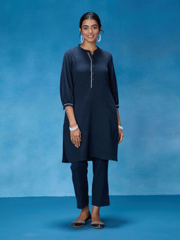 Likha - Navy Blue Chintz Floral Kurta with Pant LIKSKD319 (Set of 2)