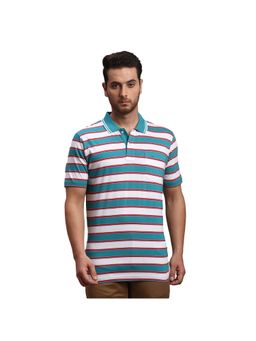 ColorPlus - Classic Fit Stripes Blue Polo T-Shirt