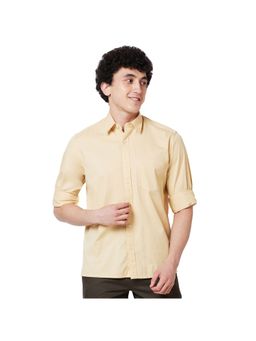 ColorPlus - Comfort Fit Self Design Light Yellow Shirt