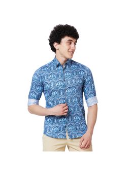 ColorPlus - Contemporary Fit Printed Dark Blue Shirt