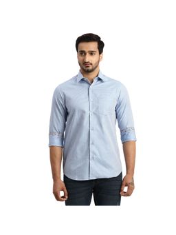 ColorPlus - Contemporary Fit Yarn Textured Blue Shirt