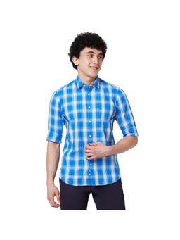 ColorPlus - Tailored Fit Checkered Blue Shirt