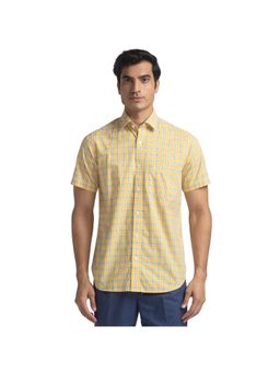 ColorPlus - Tailored Fit Checkered Yellow Shirt